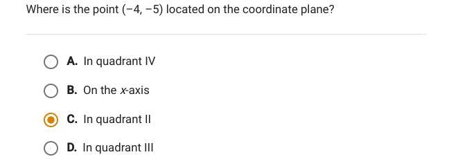 Where is the point (-4 -5) located on the coordinate plane-example-1