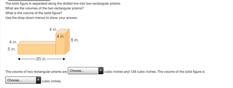 The solid figure is separated along the dotted line into two rectangular prisms. What-example-1