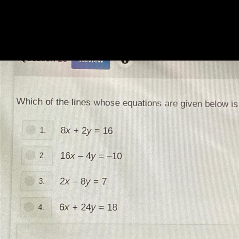 Which of the lines whose equations are given below is perpendicular to 3x - 12y = 10?-example-1