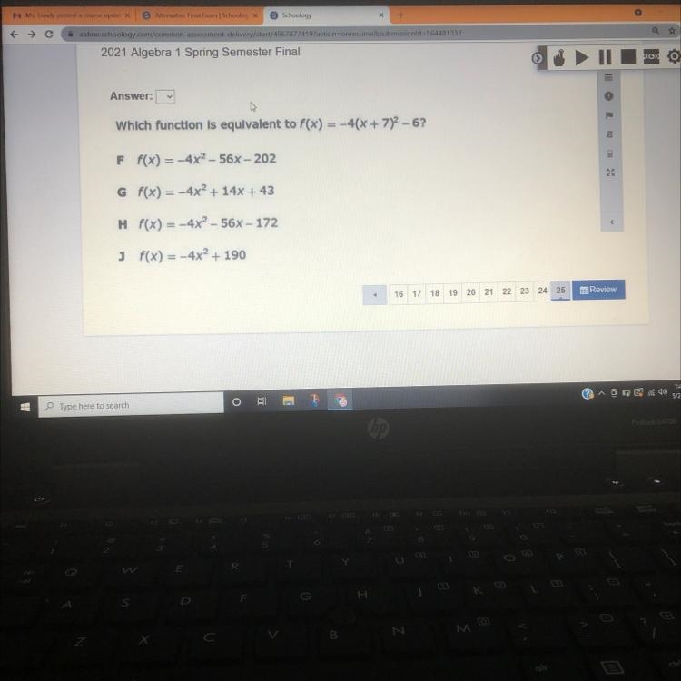 What function is equivalent to f(x)=-4(x+7)^2-6-example-1