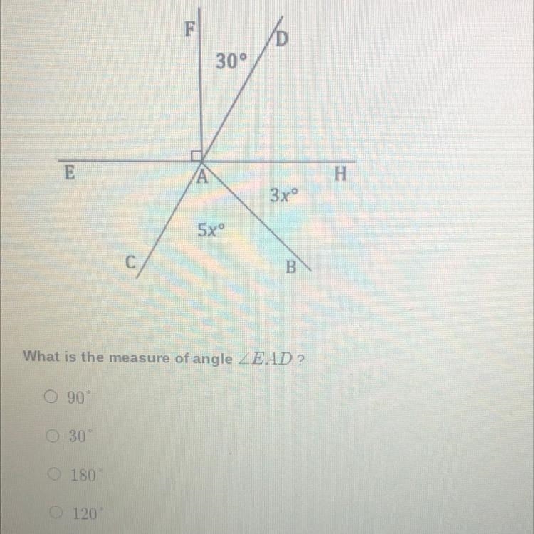 What is the angle measure in of EAD?-example-1