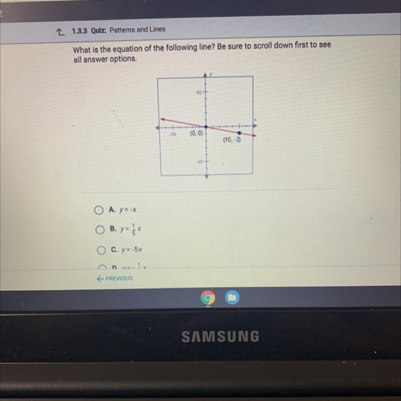 Someone please help‍♀️ What is the equation of the following line? Be sure to scroll-example-1