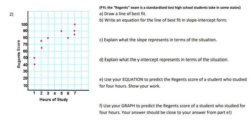 You do not need to draw the line of best fit, I just need the answers for the rest-example-1