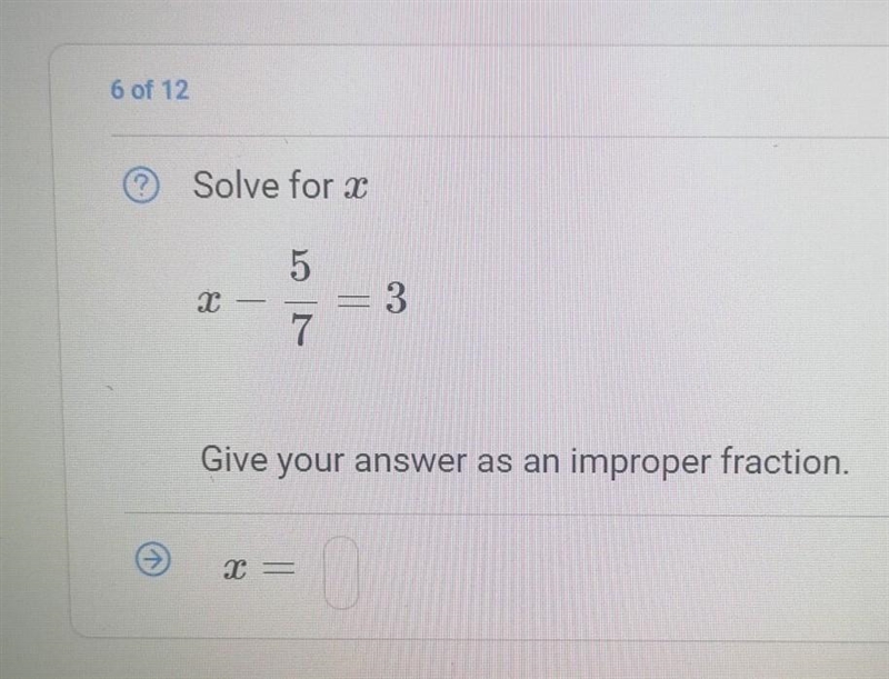 Please can someone solve x and I need it as an improper fraction please ​-example-1