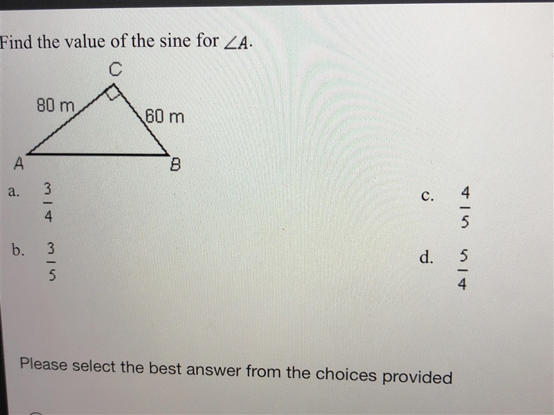 Find the value of the sine for angle A-example-1