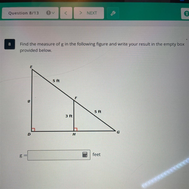 Find the measure of g in the following figure and write your result in the empty box-example-1