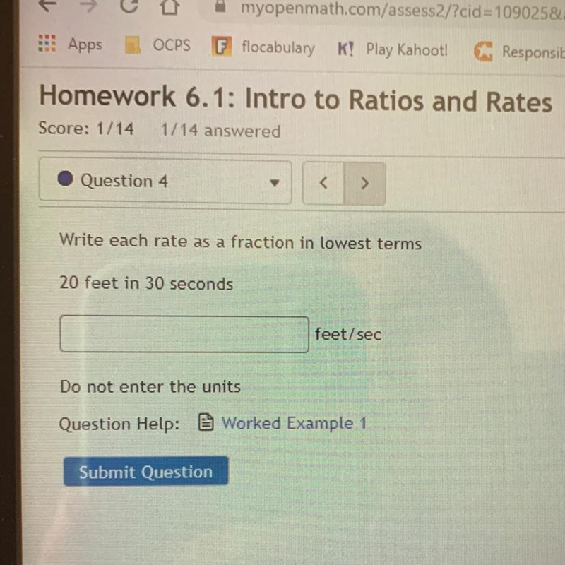 Write each rate as a fraction in lowest terms 20 feet in 30 seconds-example-1