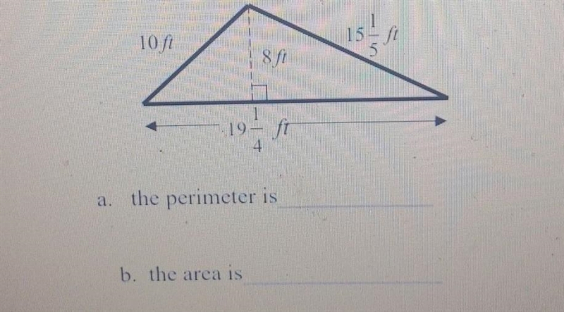 BEEN ASKING FOR A WHILE!! Find the perimeter and area for the triangle. Be sure to-example-1