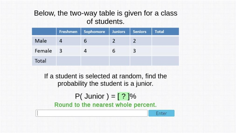 if a student is selected at random find the probability the student is a junior round-example-1