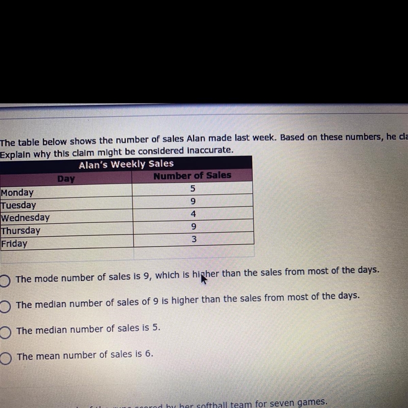 All changes saved The table below shows the number of sales Alan made last week. Based-example-1