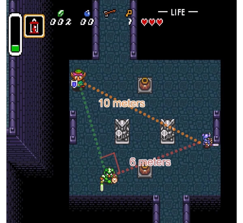 Find the distance from Link to the Green Soldier so Link can attack.-example-1