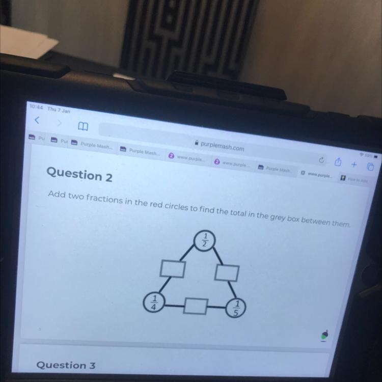 Question 2 Add two fractions in the red circles to find the total in the grey box-example-1