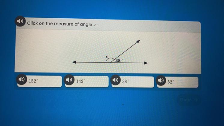 Click on the measure of angle s. 38° ) 152 142 38 52-example-1