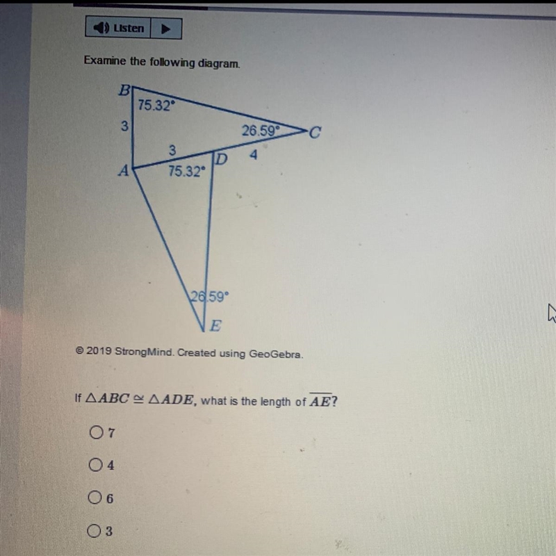 Examine the following diagram BI 75 32 3 26592 3 D 75 32" 2859 E © 2019 StrongMind-example-1