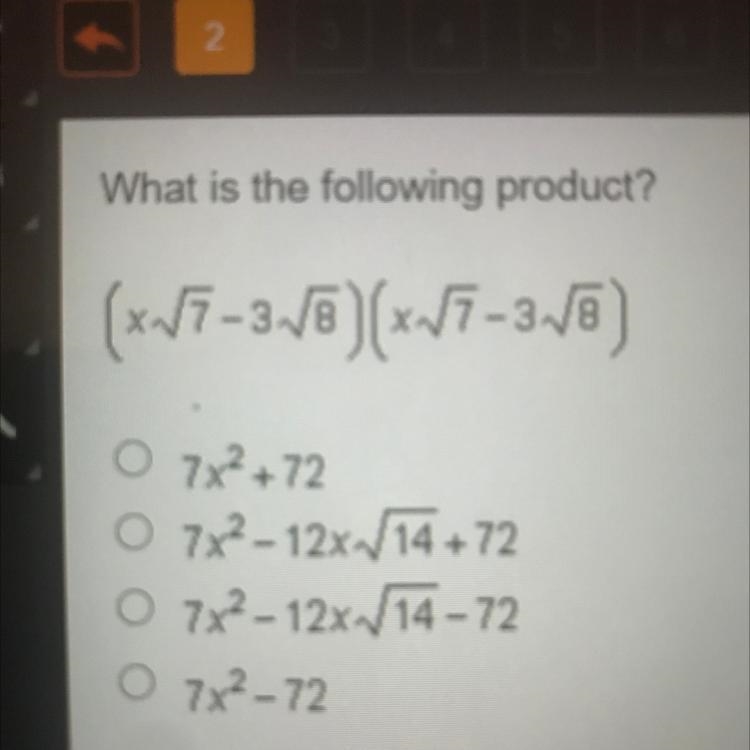 What is the following product? (xsqrt7-3sqrt8)(xsqrt7-3sqrt8)-example-1