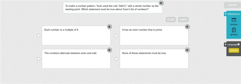 To make a number pattern, Yuan used the rule "Add 5," with a whole number-example-1