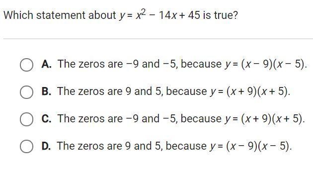 Which statement about y=x^2-14x+45 is true-example-1