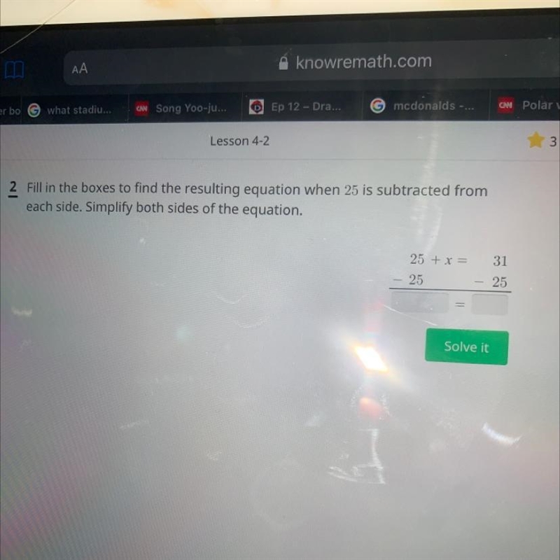 2 Fill in the boxes to find the resulting equation when 25 is subtracted from each-example-1