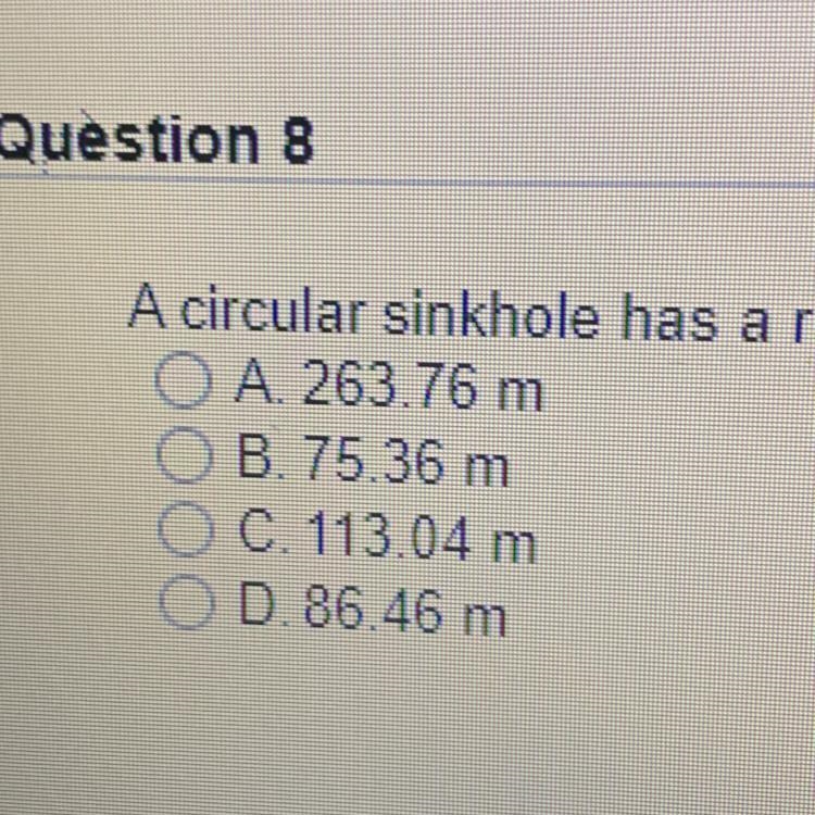 A circular sinkhole has a radius of 12 meters. A week later, it has a diameter of-example-1