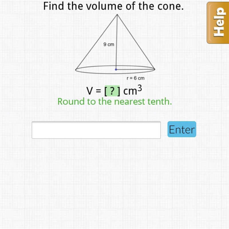 Find the volume of the cone. make sure to round-example-1