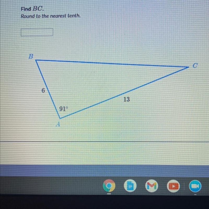 Find BC. Round to the nearest tenth. B 6 13 91°-example-1