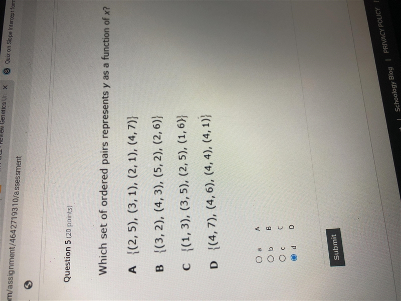 Which set of ordered pairs represents y as a function of x?-example-1