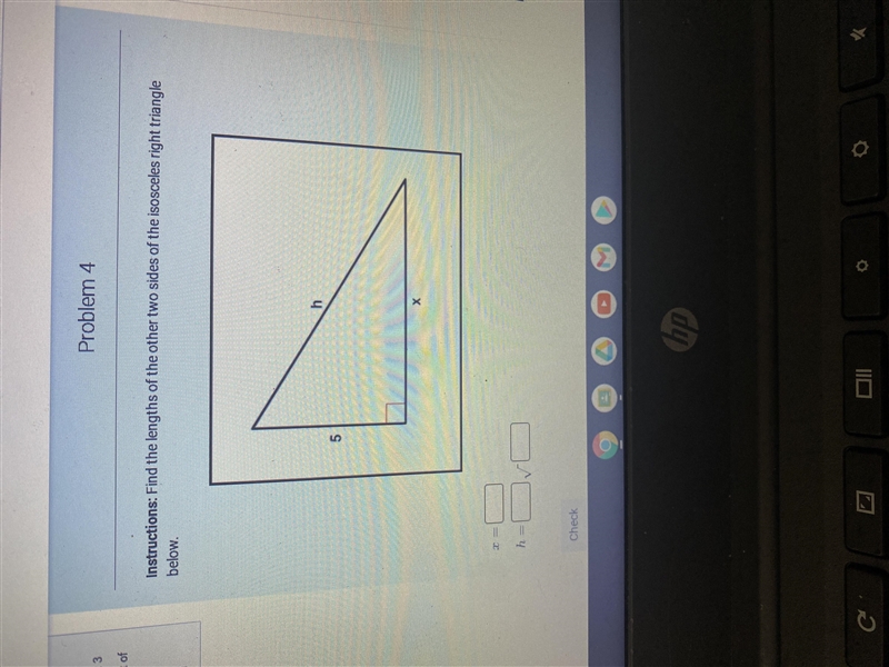 Find the length of the other two sides isosceles right triangle-example-1