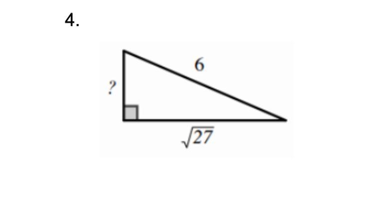 Find the missing side of each right triangle (((((Pythagorean’s Theorem))))))))-example-1