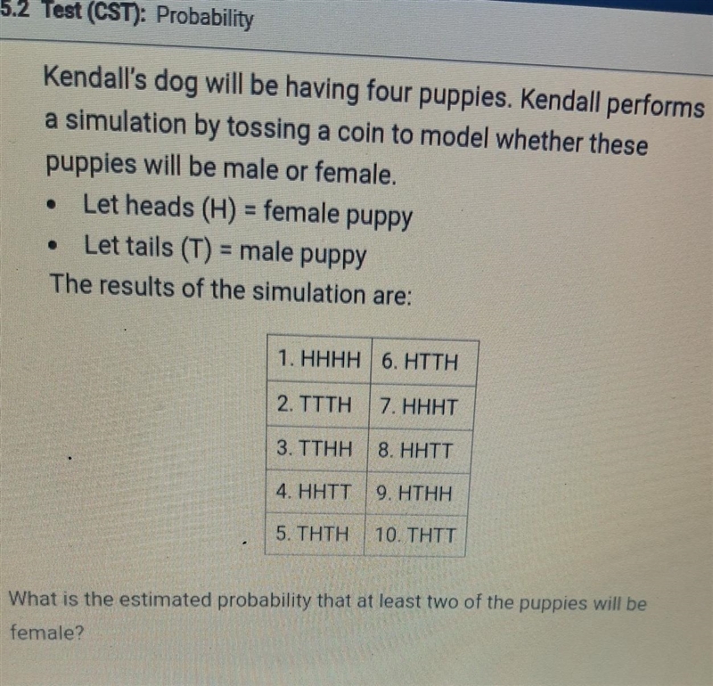 What is the estimated probability that at least two of the puppies will be female-example-1