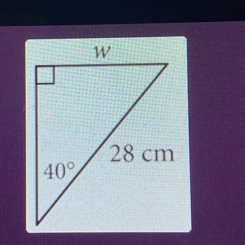 Find the length of side w. 43.6 cm 18.0 cm 36.5 cm 21.4 cm-example-1