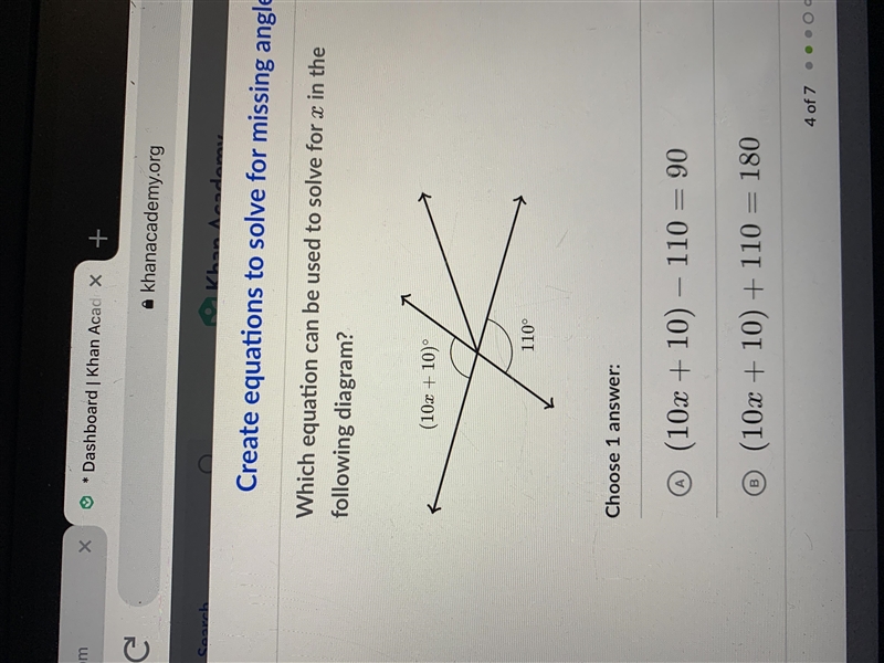 Which equation can be used to solve for x in the following diagram-example-1