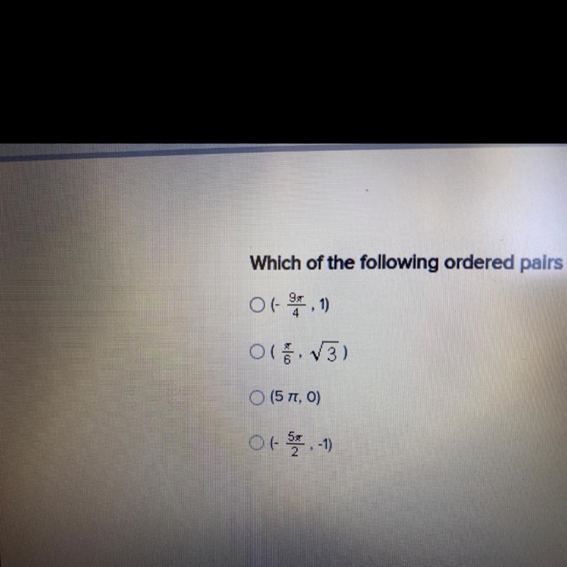 Which of the following ordered pairs lies on the graph of y= tanx?-example-1