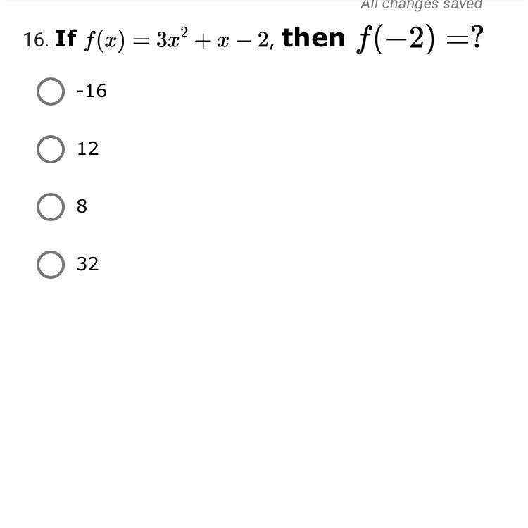 If f(x)=3x^2+x-2, then f(-2)=-example-1