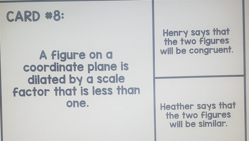 CARD #8: Henry says that the two figures will be congruent. A figure on a coordinate-example-1