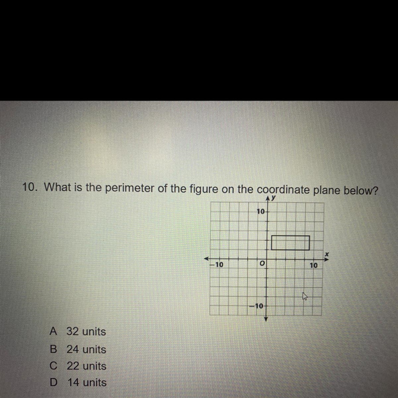 10. What is the perimeter of the figure on the coordinate plane below? A 32 units-example-1