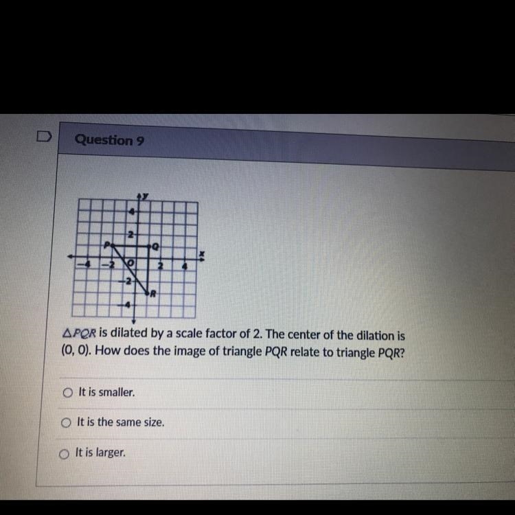 triangle pqr is dilated by a scale factor of 2. the center of the dilation is (0,0). how-example-1