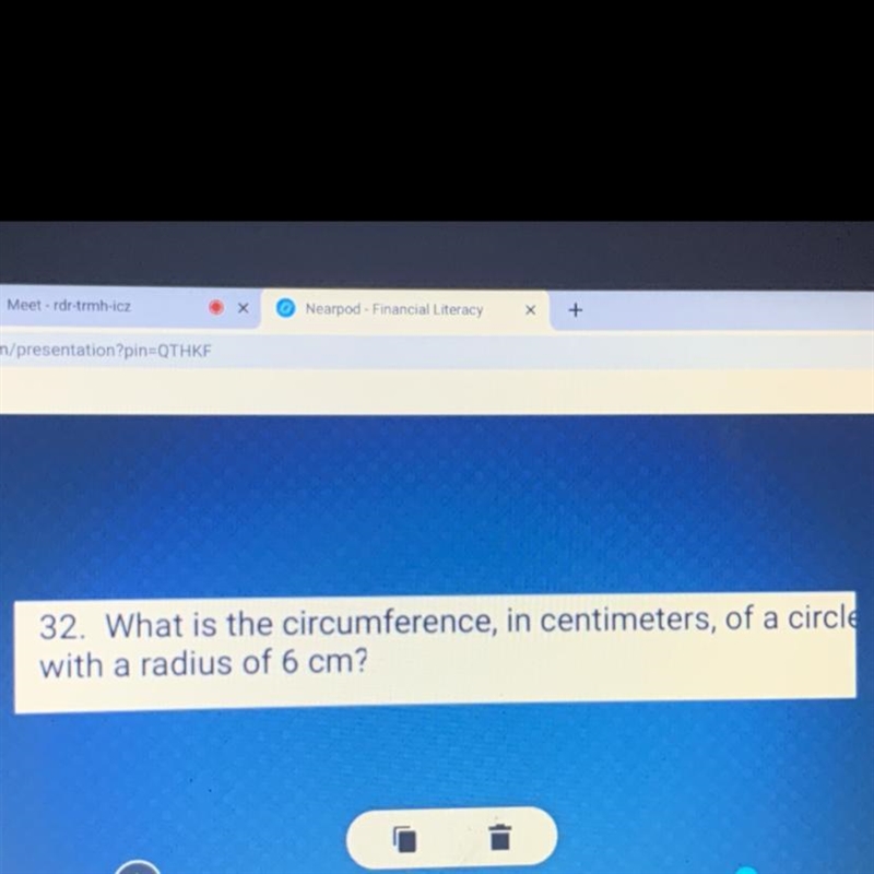 In centimeters, what is the circumference of a circle with a radius of 6cm?-example-1