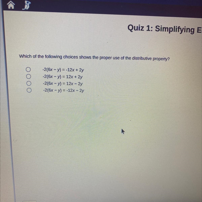 Which of the following choices shows the proper use of the distributive property? оооо-example-1