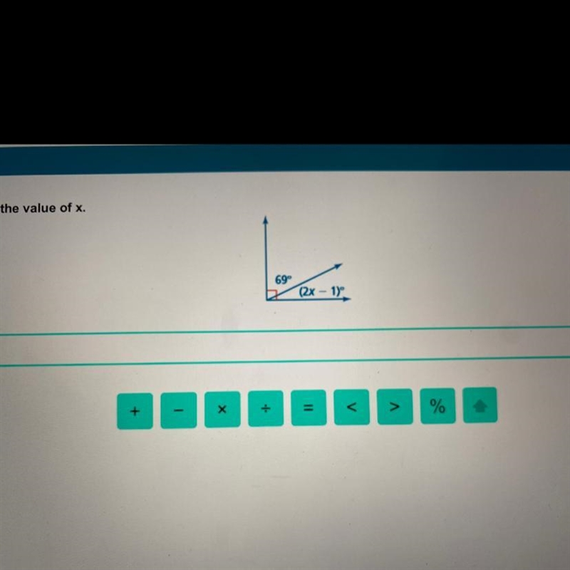 Find the value of x. 69° (2x-1)°-example-1