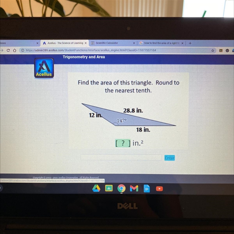 Find the area of this triangle. Round to the nearest tenth. ASAP PLEASE.-example-1