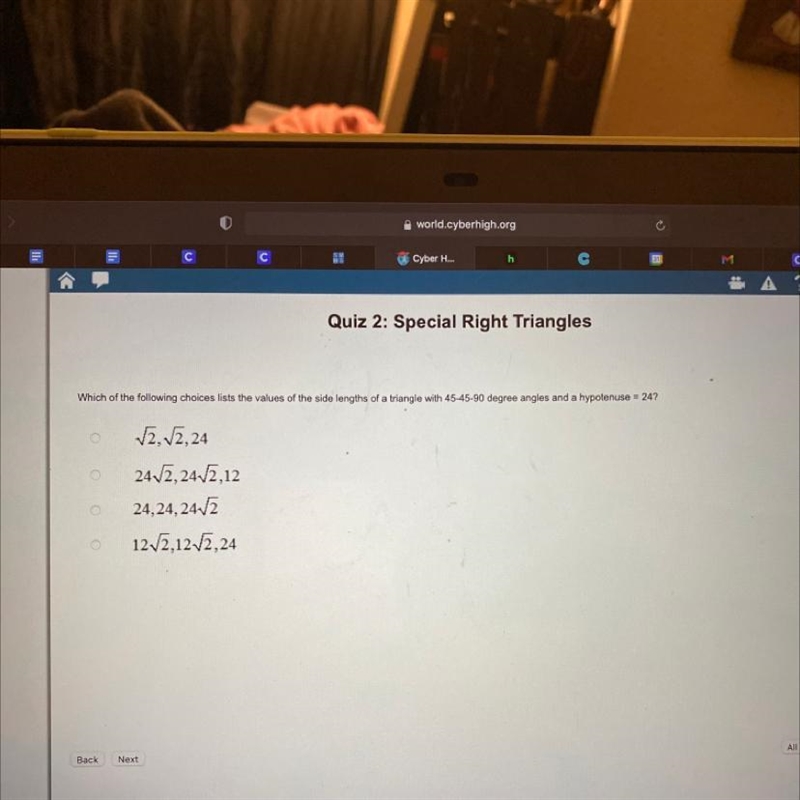 Which of the following choices lists the values of the side longths of a triangle-example-1