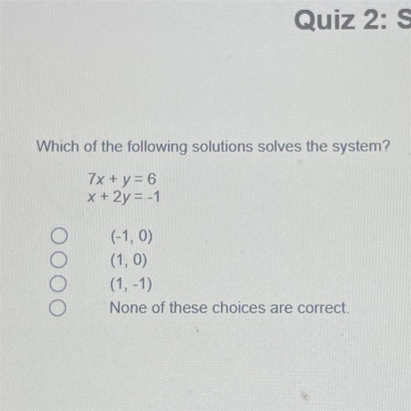 Which of the following solutions solves the system?-example-1