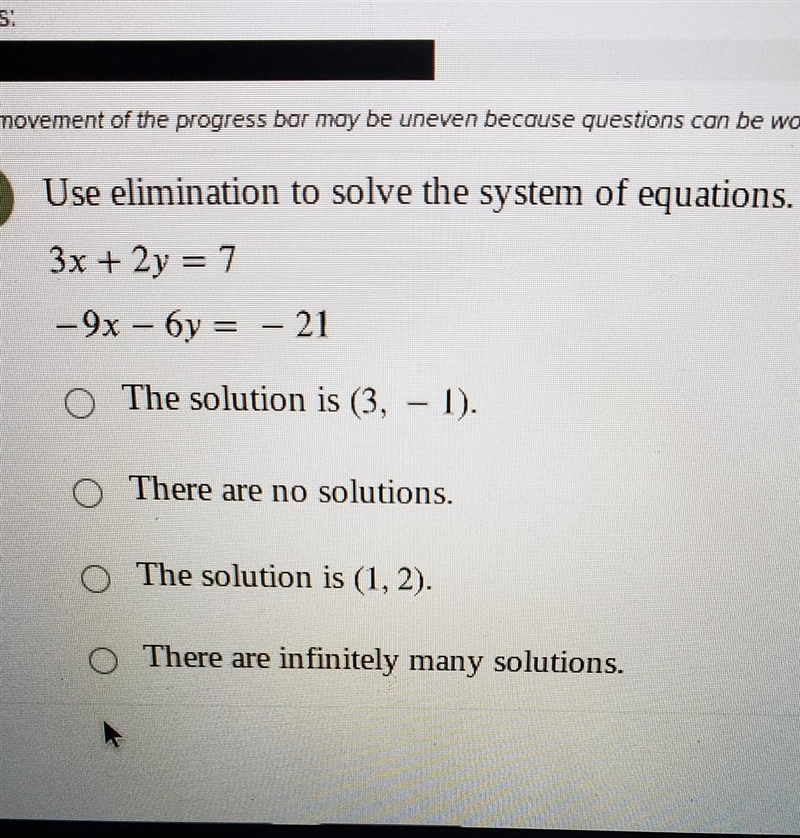 Use elimination metho to solve the system of equations ​-example-1