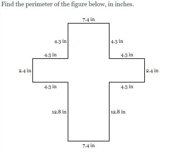 The perimeter of the figure below, in inches.-example-1