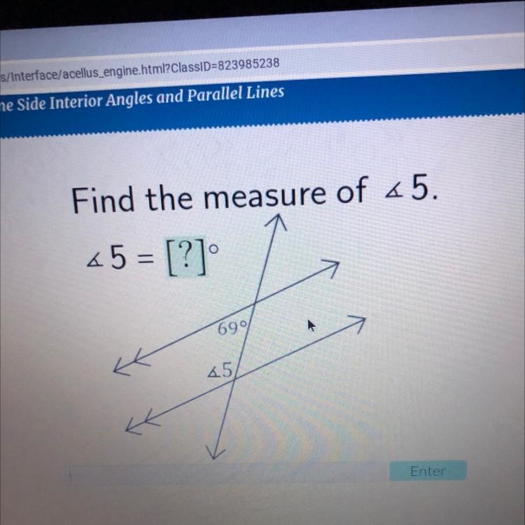 Find the measure of <5. 45 = [?] 69% 25-example-1