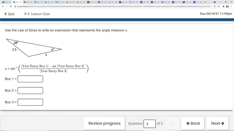 Use the Law of Sines to write an expression that represents the angle measure x.-example-1