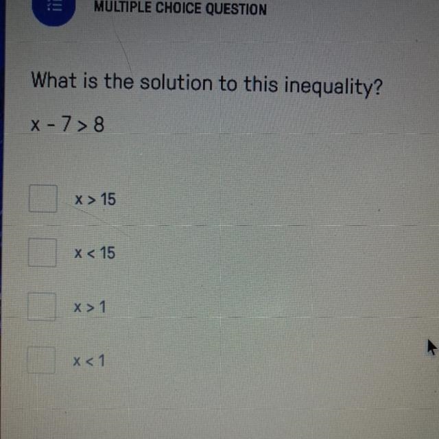 What is the solution to this inequality x-7>8-example-1