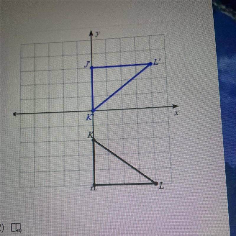 What transformation occurred to form AJ'K'L? a. rotation 180° about the origin b. reflection-example-1