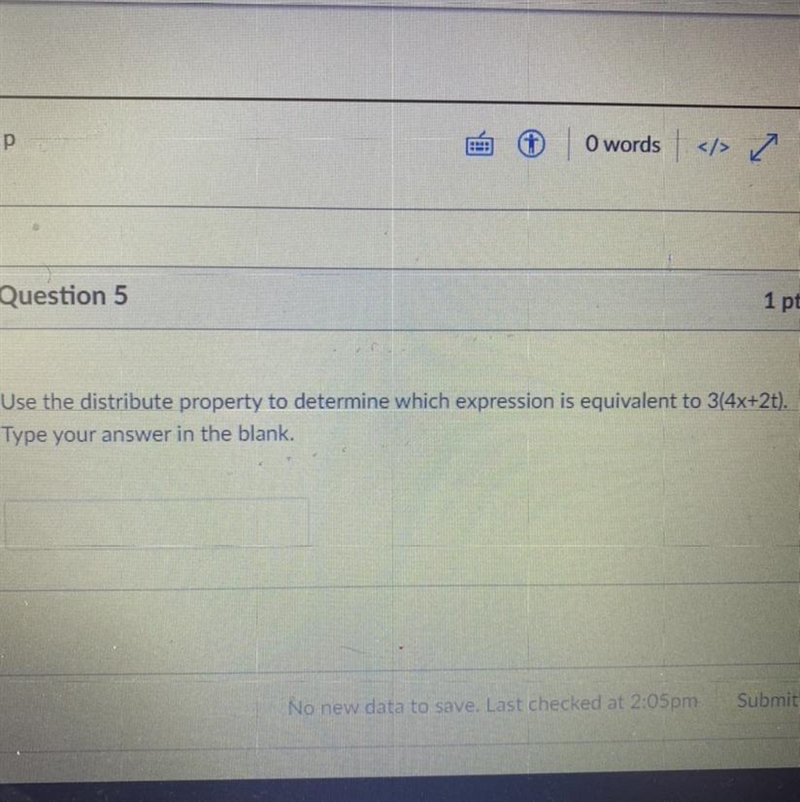 Use the distribute property to determine which expression is equivalent to 3(4x+2t-example-1