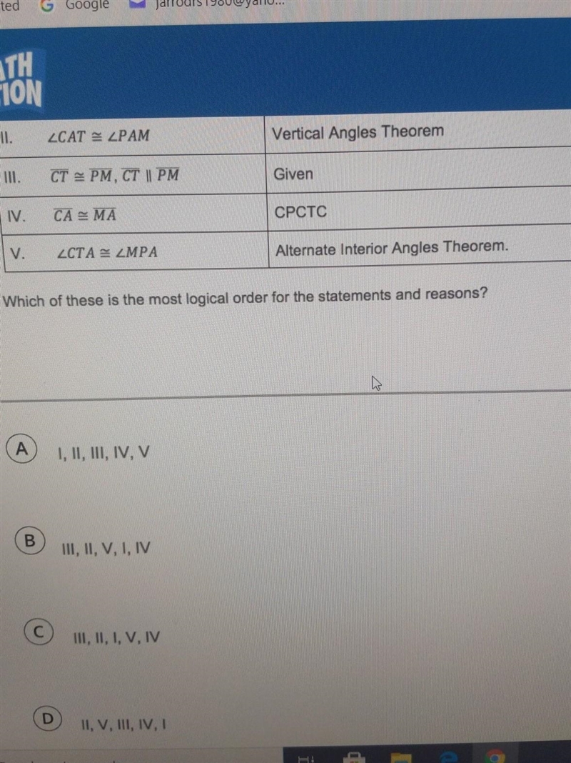 shown below are the statements and reasons to the proof. they are not in correct order-example-1